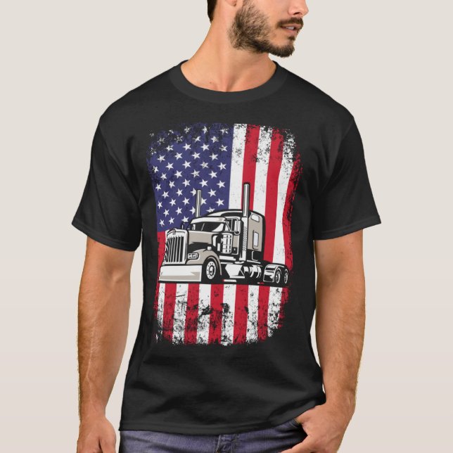 Camiseta Semi Truck Driver 18 Wheeler Trucker EUA (Frente)