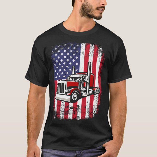 Camiseta Semi Truck Driver 18 Wheeler Trucker USA American  (Frente)