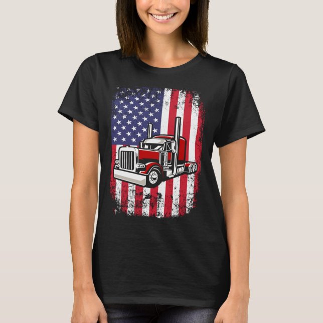 Camiseta Semi Truck Driver 18 Wheeler Trucker USA American  (Frente)