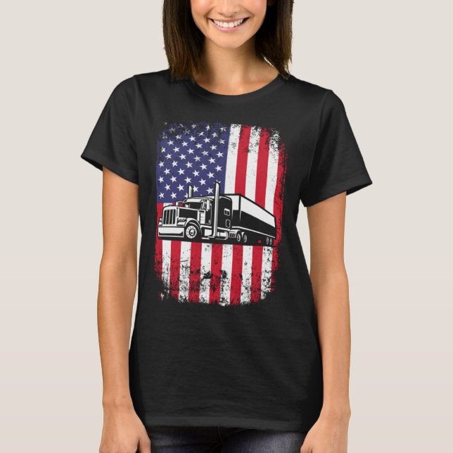 Camiseta Semi Truck Driver 18 Wheeler Trucker USA American  (Frente)