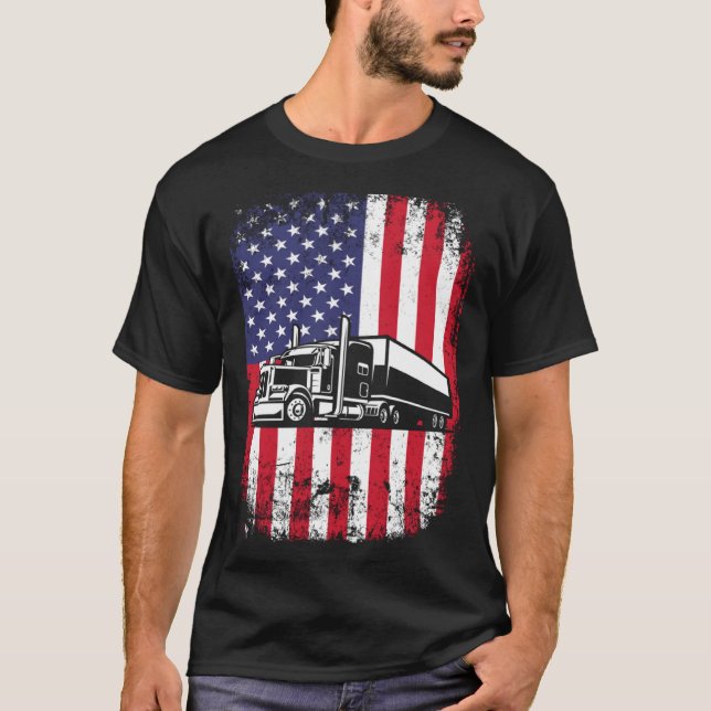 Camiseta Semi Truck Driver 18 Wheeler Trucker USA American  (Frente)