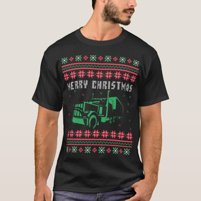 Camiseta Semi Truck Ugly Christmas Sweater (Frente)