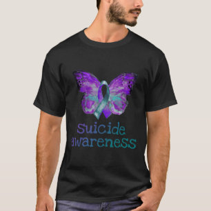 Camiseta Semicolão de Borboleta Teal Púrpura Sensibilização