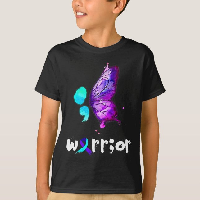 Camiseta Semicolon Borboleta Aquarela Prevenção Suicídio (Frente)