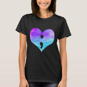 Camiseta Semicolon Heart Suicídio Sensibilização Saúde Ment