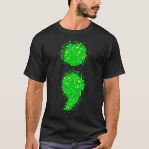 Camiseta Semicolon Mental Health Awarting Green Butterfl