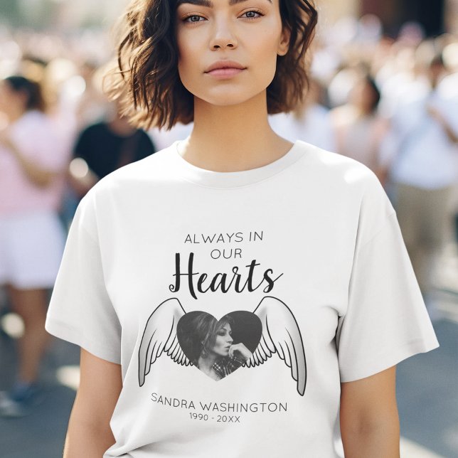Camiseta Sempre em nossos corações | Angel Wing | Memorial  (Criador carregado)