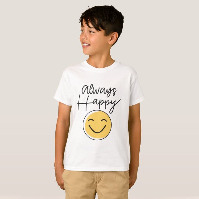Camiseta "Sempre Feliz" com Rosto Sorridente para  (Frente Completa)