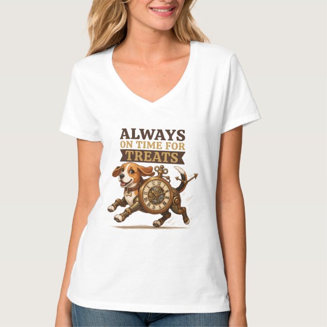 Camiseta Sempre Pontual Para Presentes Design de Cachorro (Frente)