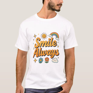 Camiseta Sempre Sorria Design Retro Arco-Íris