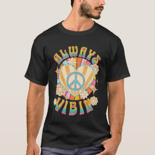 Camiseta Sempre Vibin Retro 60s Estilo Vintage Sinal de Paz