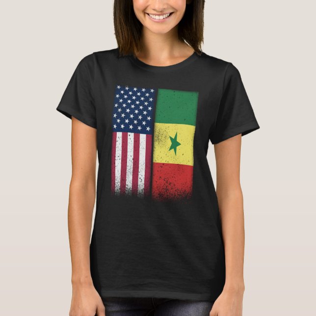 Camiseta Senegal Senegalese American Flags Proud USA Senega (Frente)
