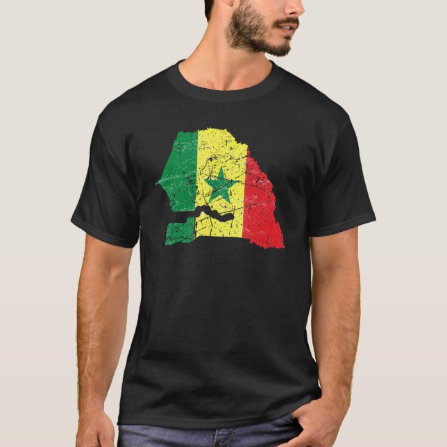 Camiseta Senegalese flag distressed with Senegal map Senega (Frente)