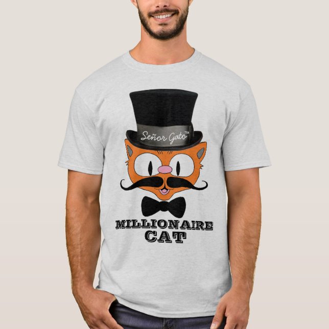 Camiseta Senhor Gato Cartoon Millionaire Mustache Cat Bowti (Frente)