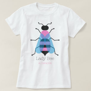 Camiseta Senhora Bee Bonita Diversão Negra Azul Cor-de-Rosa