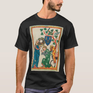 Camiseta Senhora com cavaleiro, manuscrito medieval do