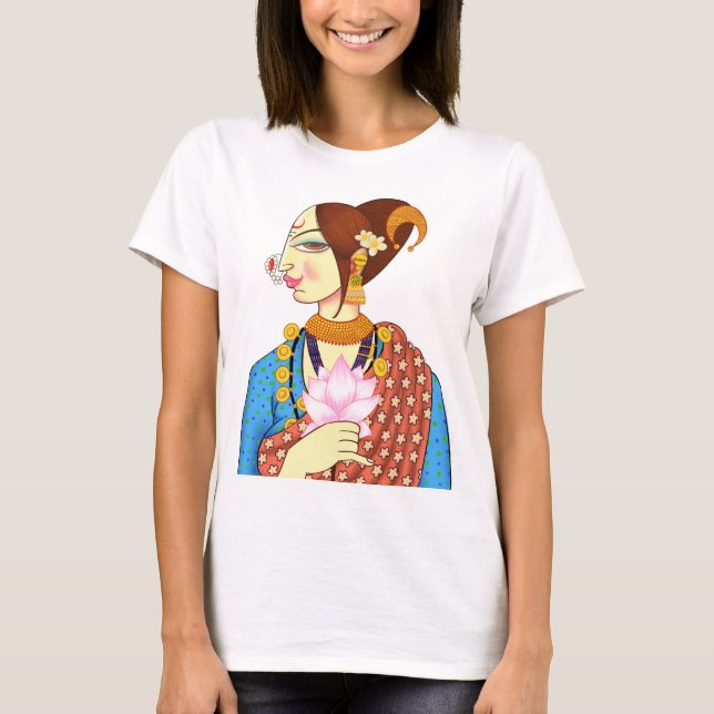 CAMISETA SENHORA COM LOTUS - DESIGN INDIANO ÉTNICO (Frente)