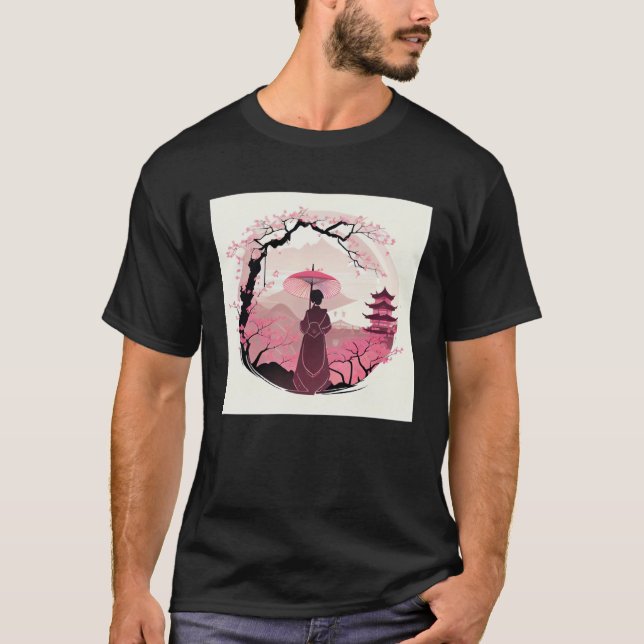 Camiseta Senhora com o Castelo Japonês de Umbrella cherry B (Frente)