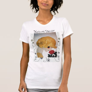 CAMISETA SENHORA COM ROSA VERMELHA, REDEMOINHOS GEOMÉTRICOS