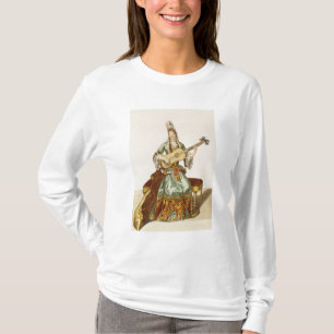 Camiseta Senhora da qualidade que joga a guitarra, placa de
