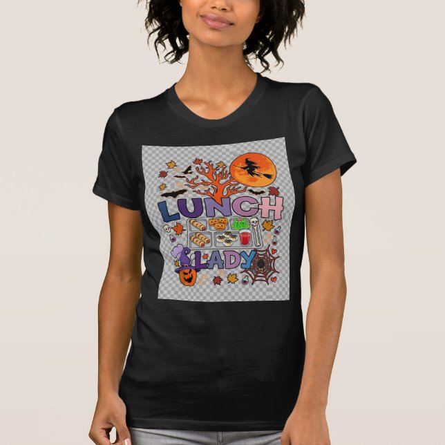 Camiseta Senhora do Almoço Halloween Bruxa Lua Abóbora_1 (Frente)