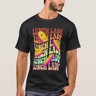 Camiseta senhora do almoço retro sorri de volta para a esco