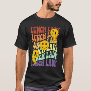 Camiseta senhora do almoço retro sorri de volta para a esco