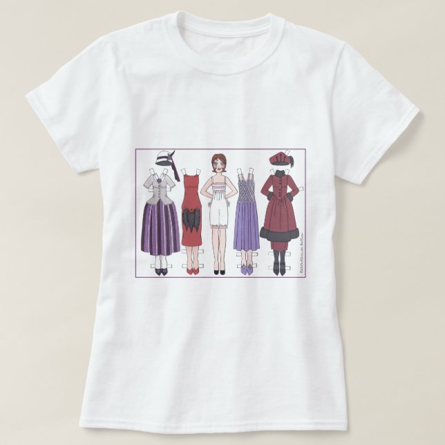 Camiseta Senhora do art deco do t-shirt da boneca do papel (Frente do Design)