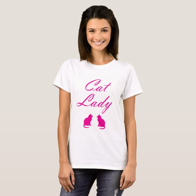 Camiseta Senhora do gato rosa (Frente Completa)