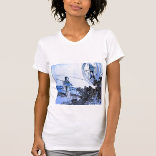 Camiseta Senhora do quimono na janela - versão azul