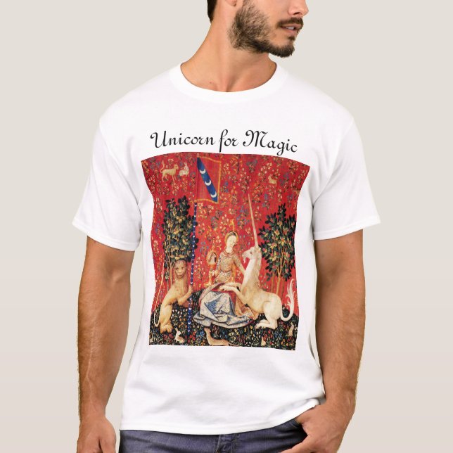 Camiseta SENHORA E UNICORN PARA Flores de Fantasia MÁGICA,  (Frente)