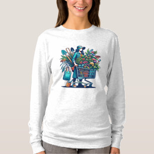 Camiseta Senhora Engraçada Comprando cheio de Carrinho das