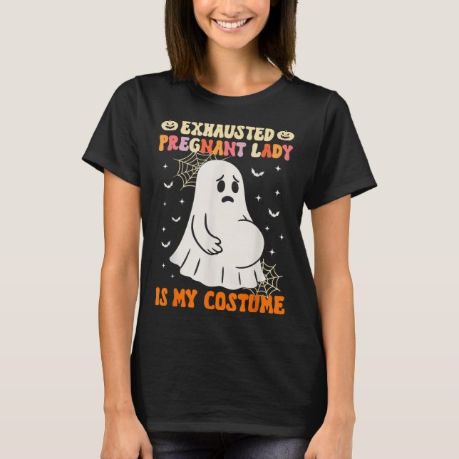 Camiseta Senhora Grávida Exausta É Minha Figurinha Hallowee (Frente)