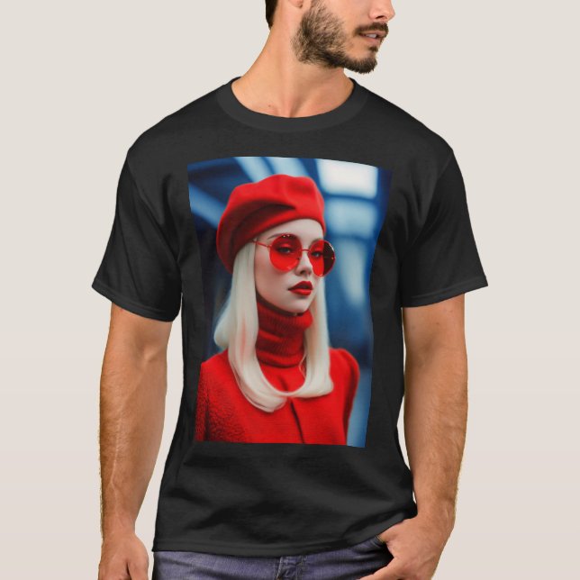 Camiseta Senhora Loira em Vermelho (Frente)
