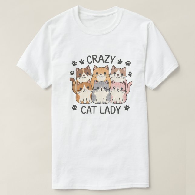 Camiseta senhora louca dos gatos  (Frente do Design)