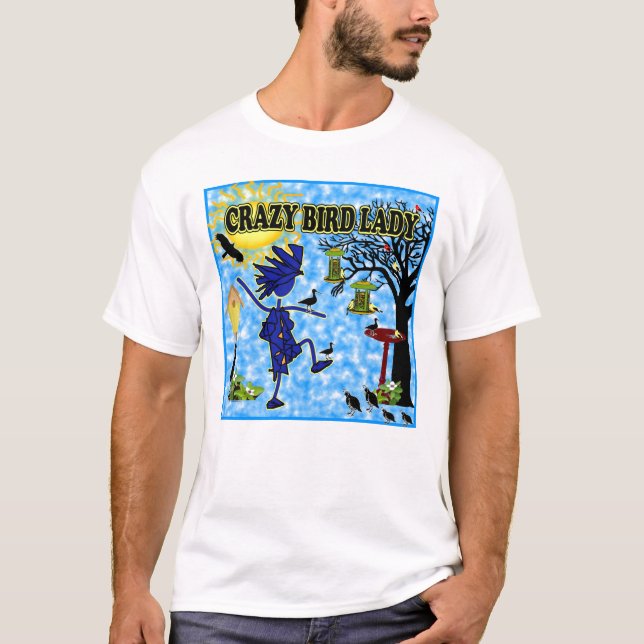 Camiseta Senhora louca Projeto do pássaro (Frente)