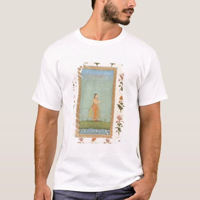 Camiseta Senhora que guardara uma flor, estando por uma (Frente)