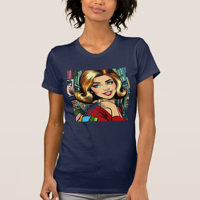 Camiseta Senhora retrô com Meio século de sacos de compras (Frente)