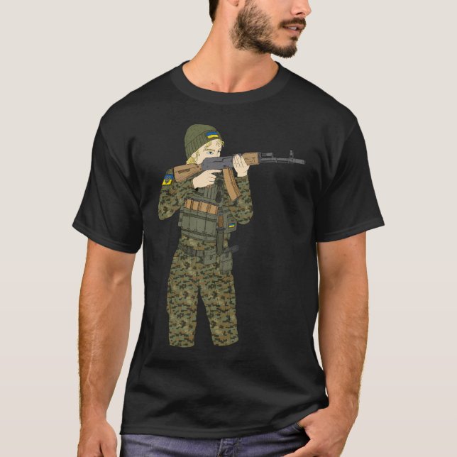 Camiseta Senhora Soldado Ucraniana. Slava Ucrânia. 47. (Frente)