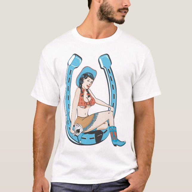 Camiseta Senhora Sorte da menina do Pinup do póquer (Frente)