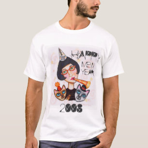 Camiseta Senhora T-shirt do gato do ano novo