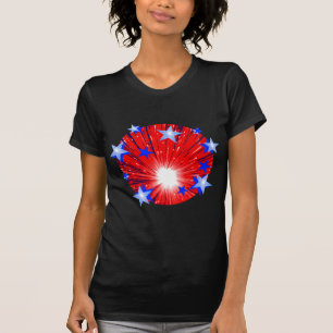 Camiseta Senhoras azuis brancas vermelhas do t-shirt do