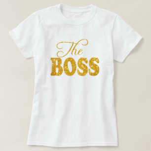 Camiseta Senhoras O Chefe Faux Dourado Shimmer Glitter