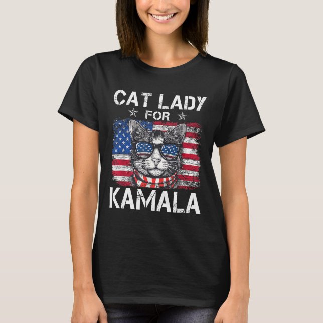 Camiseta Senhoras Para Kamala Funny Cat 2024 Presidente Kam (Frente)
