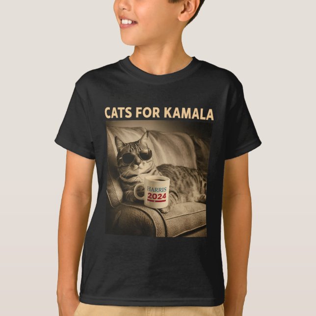 Camiseta Senhoras Para Kamala Funny Cat 2024 Presidente Kam (Frente)