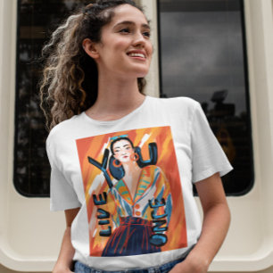 Camiseta Senhoras Que Vivem Uma Vez O Azul Laranja Imprimid