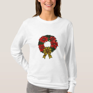 Camiseta Senhoras Sleev longo da grinalda do Natal… -