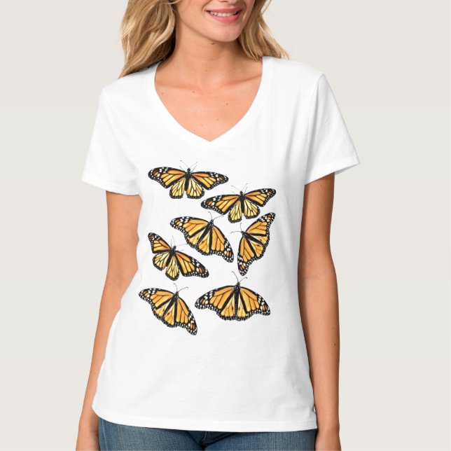 Camiseta Senhoras V Pescoço Várias Monarcas (Frente)