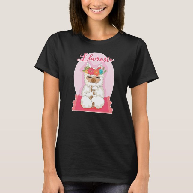 Camiseta Senhoras Yoga Laamaste Kawaii Llama Namaste (Frente)