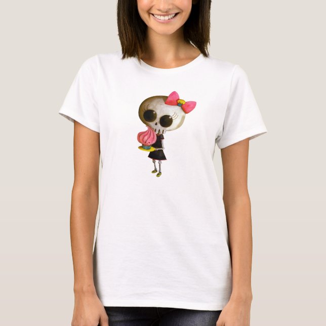 Camiseta Senhorita pequena Morte com cupcake (Frente)